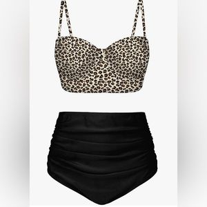 NWOT Ladies Two Piece Swimsuit High Waisted Animal Print